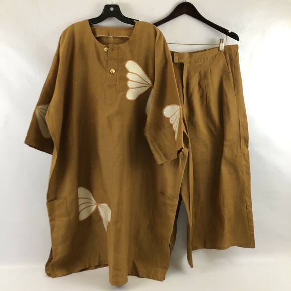 Unbranded Tops - Womens Linen Oversized Tunic and Wide Leg Capri